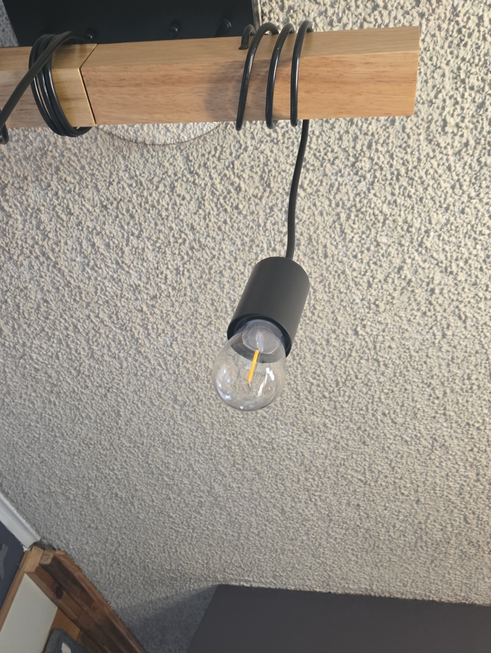 Modern Industrial 3-Light Wood & Black Pendant Fixture - Picture 5 of 6